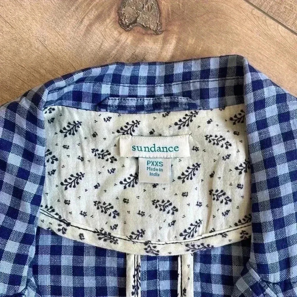 Sundance Catalog Ziri Blazer Linen Blue Checkered Button Up Jacket Sz PXXS - Picture 6 of 12
